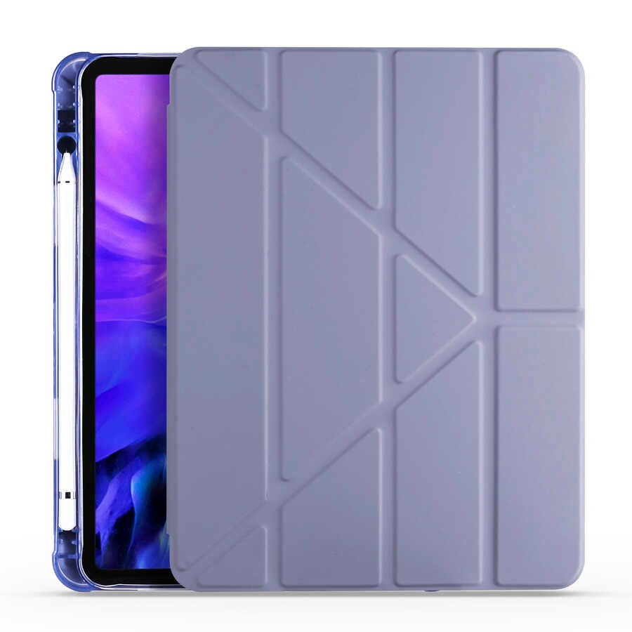 Apple iPad Air 10.9 2020 (4.Nesil) Kılıf Zore Tri Folding Kalem Bölmeli Standlı Kılıf Siyah