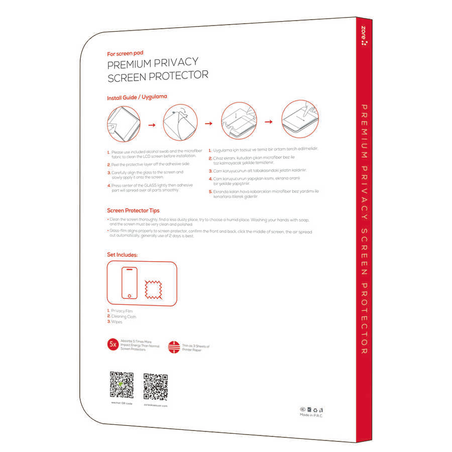 Apple iPad Air 10.9 2020 (4.Nesil) Zore Tablet Privacy Temperli Cam Ekran Koruyucu Siyah