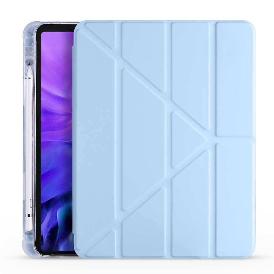 Apple iPad Air 10.9 2022 (5.Nesil) Kılıf Tri Folding Kalem Bölmeli Standlı Kılıf Mavi
