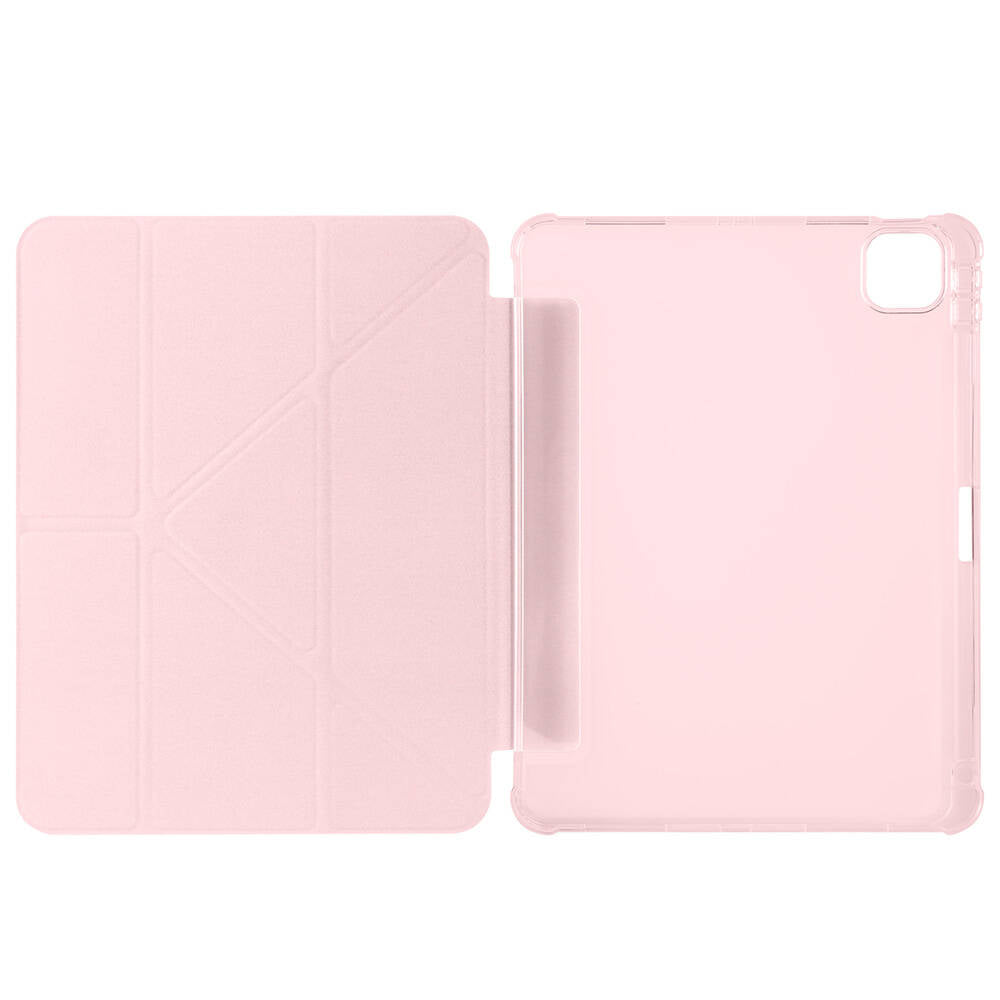 Apple iPad Air 11 2024 Kılıf Tri Folding Kalem Bölmeli Standlı Kılıf Rose Gold