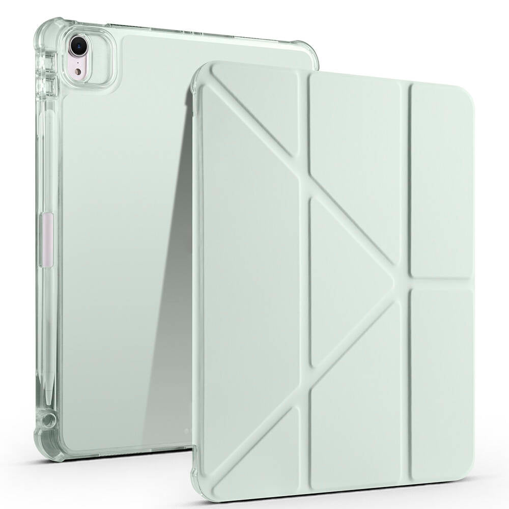 Apple iPad Air 11 2024 Kılıf Tri Folding Kalem Bölmeli Standlı Kılıf Açık Yeşil
