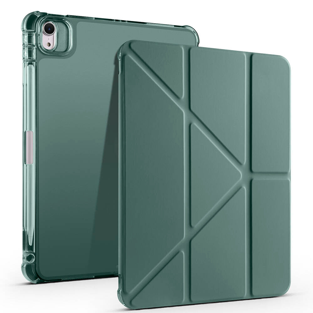 Apple iPad Air 11 2024 Kılıf  Tri Folding Kalem Bölmeli Standlı Kılıf Koyu Yeşil