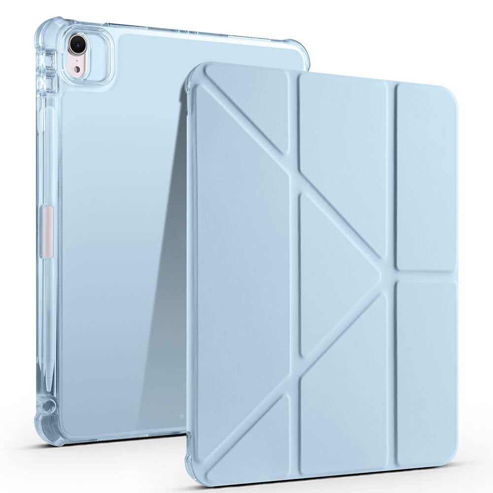 Apple iPad Air 11 2024 Kılıf  Tri Folding Kalem Bölmeli Standlı Kılıf Mavi