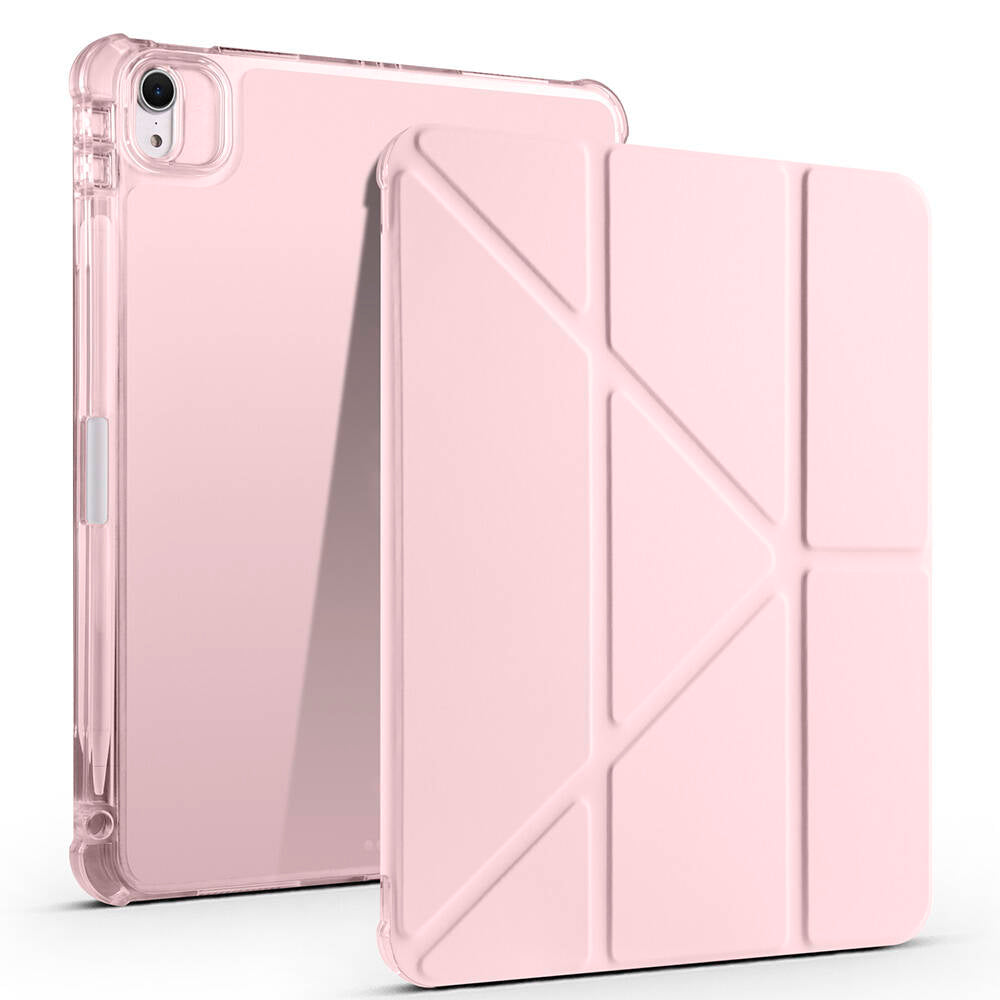 Apple iPad Air 11 2024 Kılıf Tri Folding Kalem Bölmeli Standlı Kılıf Rose Gold