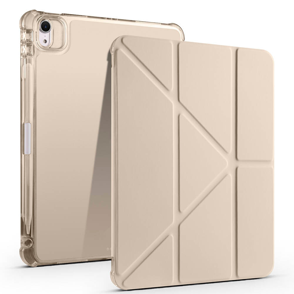 Apple iPad Air 11 2024 Kılıf Tri Folding Kalem Bölmeli Standlı Kılıf Gold