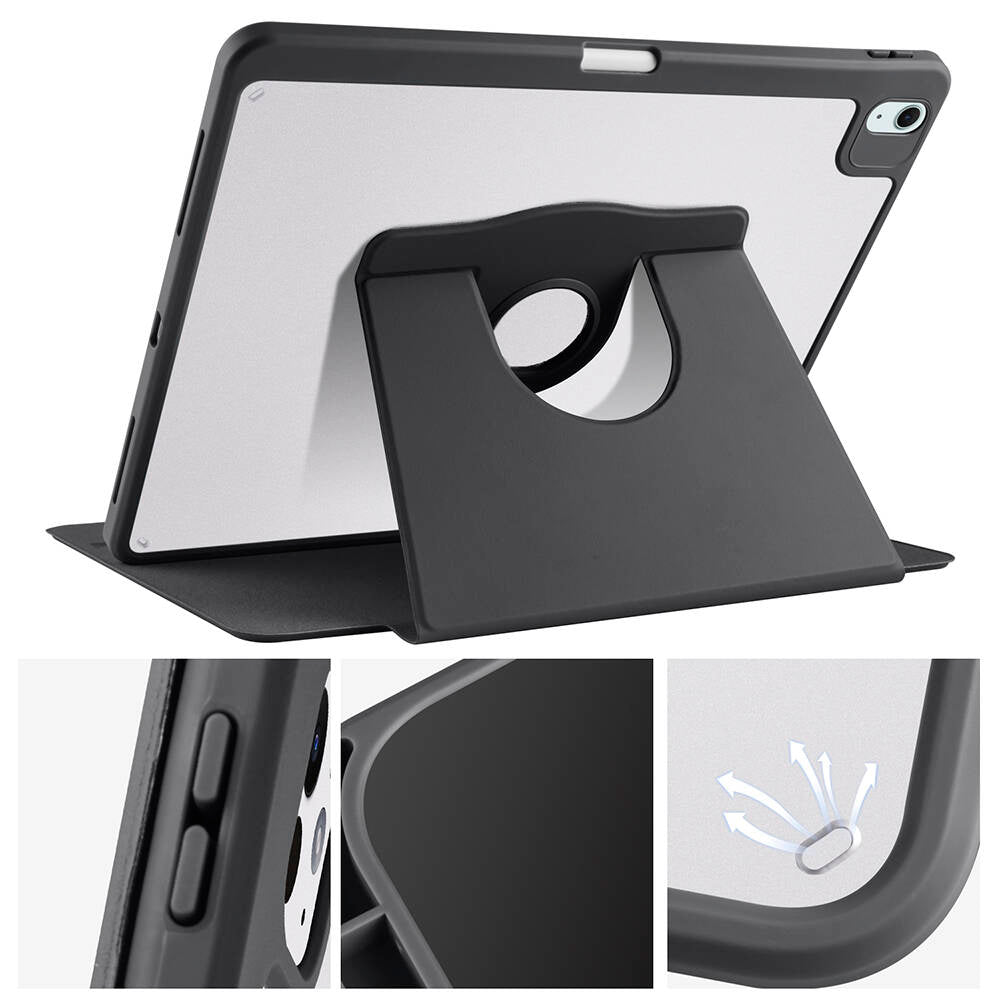 Apple iPad Air 13 2024 Kılıf Termik Kalem Bölmeli Dönebilen Standlı Kılıf Mavi