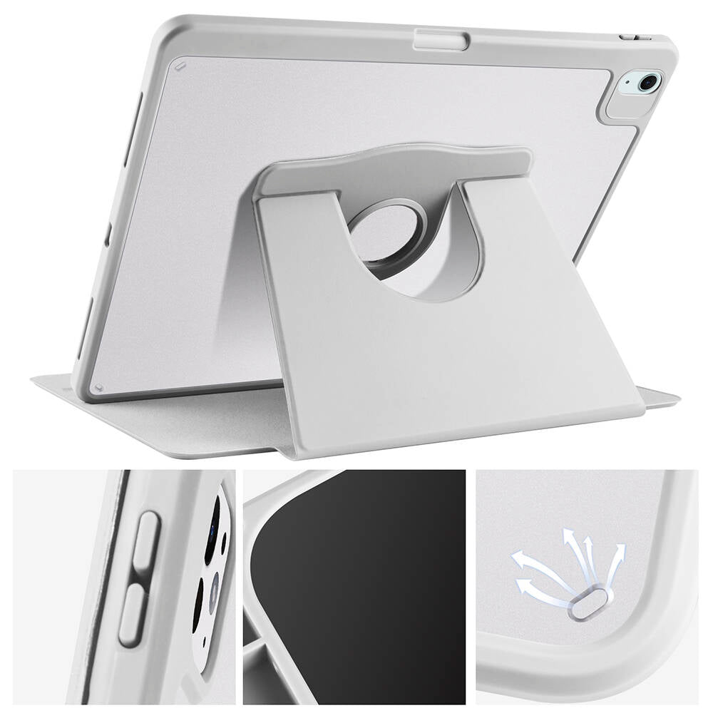Apple iPad Air 13 2024 Kılıf Termik Kalem Bölmeli Dönebilen Standlı Kılıf Mavi