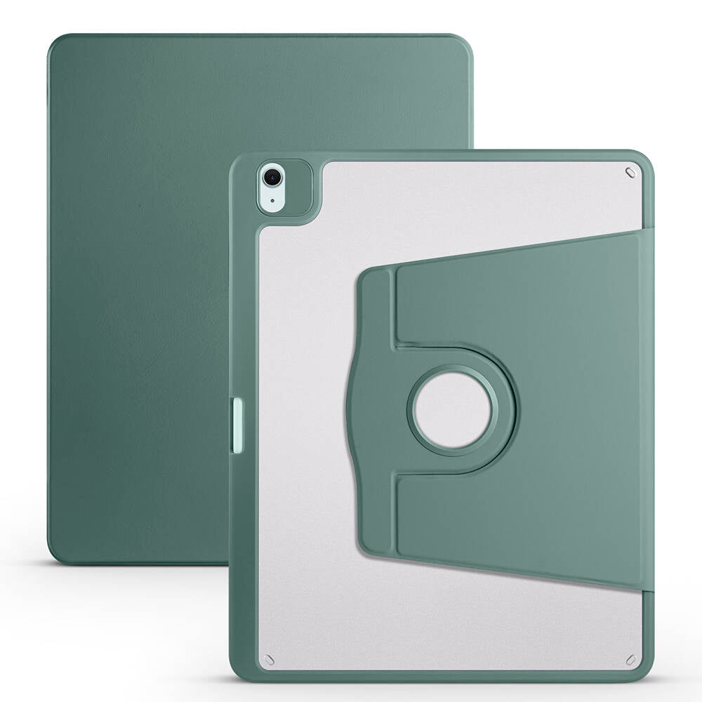 Apple iPad Air 13 2025 M3 Kılıf Zore Termik Kalem Bölmeli Dönebilen Standlı Kılıf Koyu Yeşil
