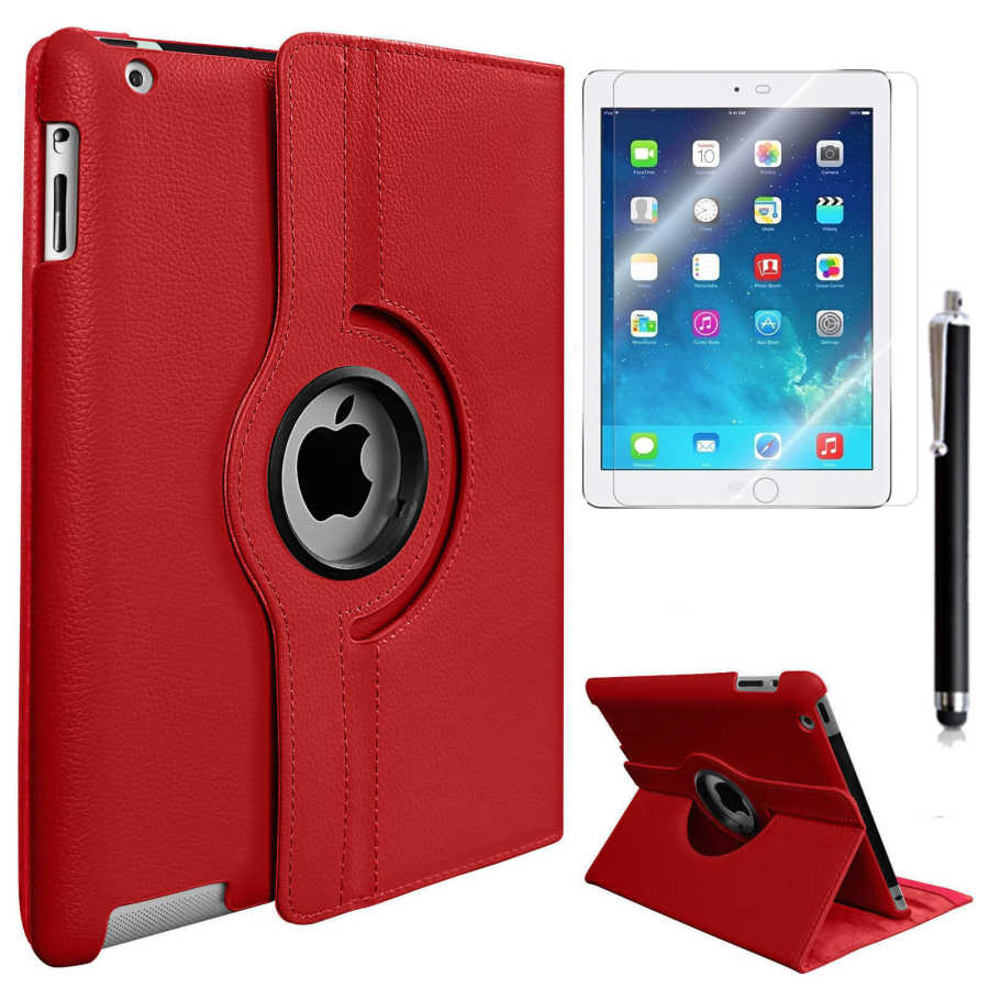 Apple iPad Mini 2 3 Dönebilen Standlı Kılıf Kırmızı