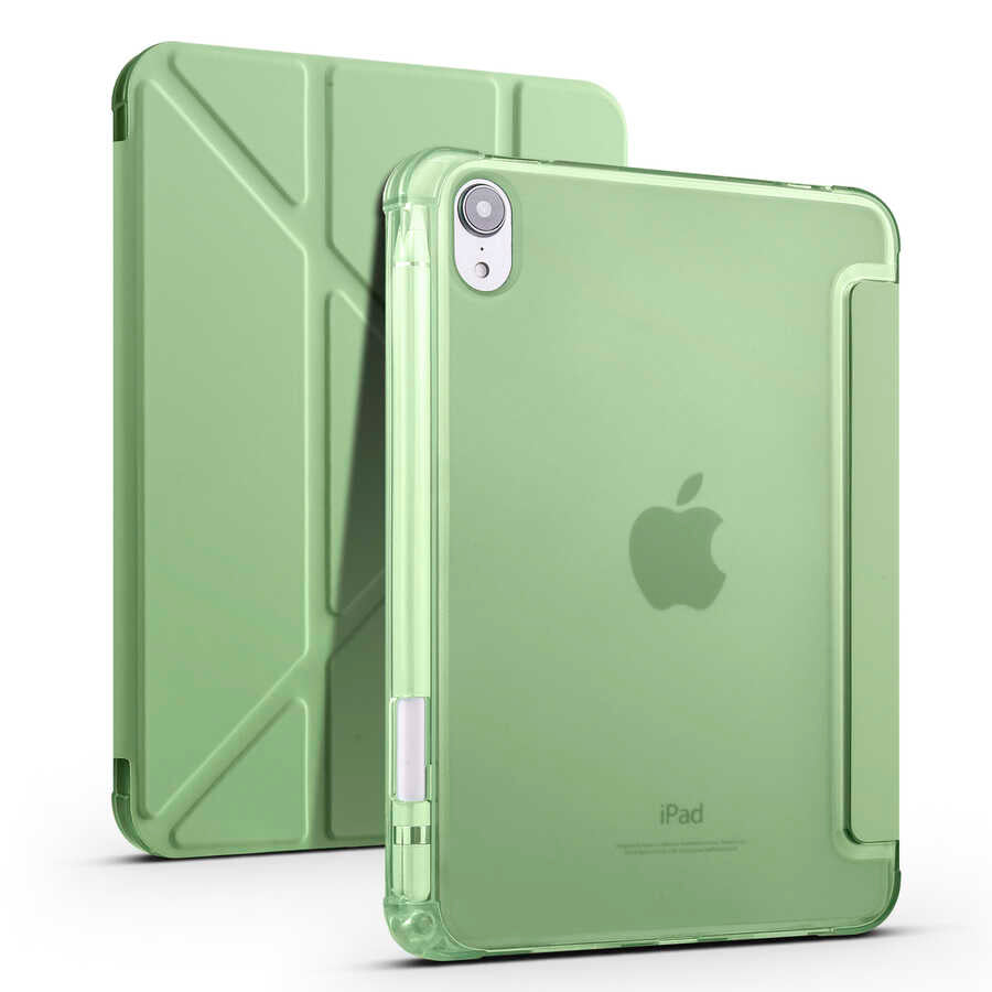 Apple iPad Mini 2021 (6.Nesil) Kılıf Tri Folding Kalem Bölmeli Standlı Kılıf Lila
