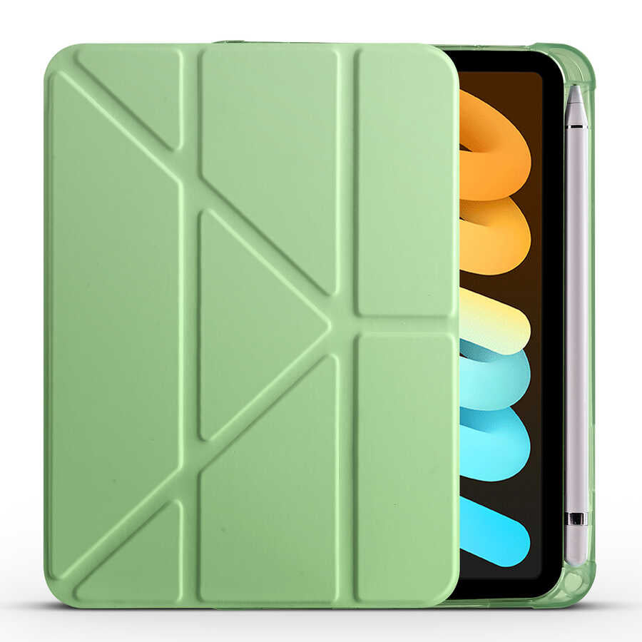 Apple iPad Mini 2021 (6.Nesil) Kılıf Tri Folding Kalem Bölmeli Standlı Kılıf Kırmızı