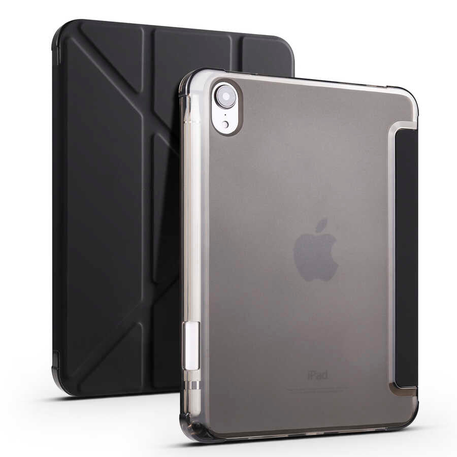 Apple iPad Mini 2021 (6.Nesil) Kılıf Tri Folding Kalem Bölmeli Standlı Kılıf Siyah