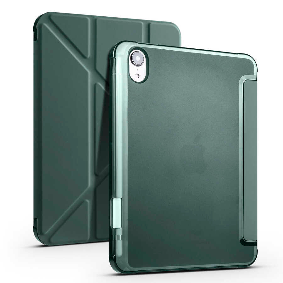 Apple iPad Mini 2021 (6.Nesil) Kılıf Tri Folding Kalem Bölmeli Standlı Kılıf Koyu Yeşil