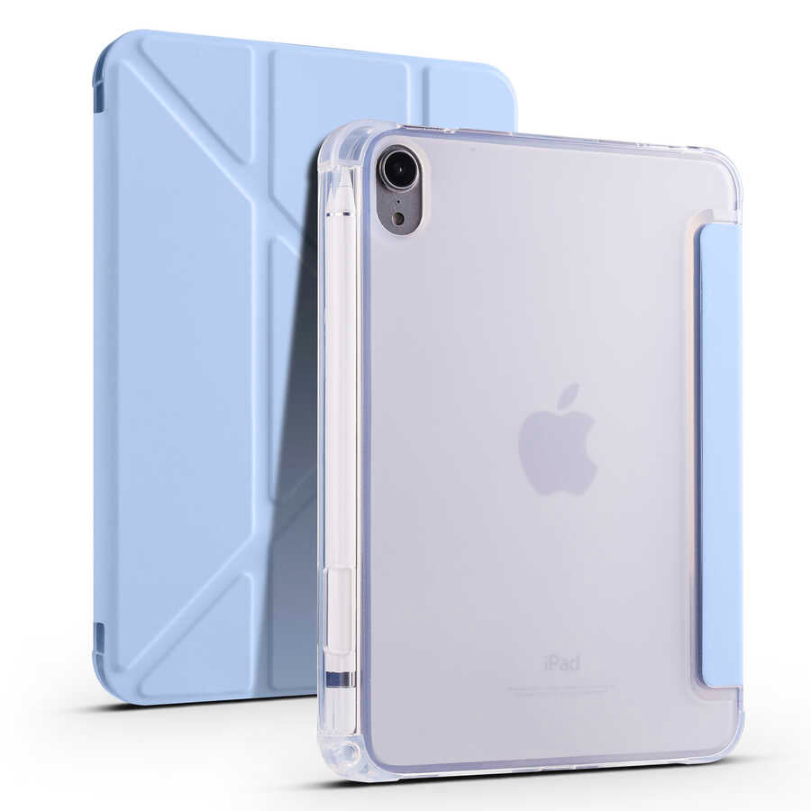 Apple iPad Mini 2021 (6.Nesil) Kılıf Tri Folding Kalem Bölmeli Standlı Kılıf Mavi