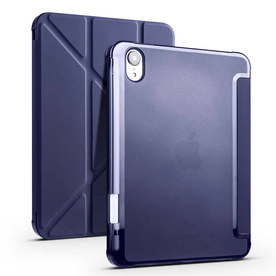 Apple iPad Mini 2021 (6.Nesil) Kılıf Tri Folding Kalem Bölmeli Standlı Kılıf Lacivert