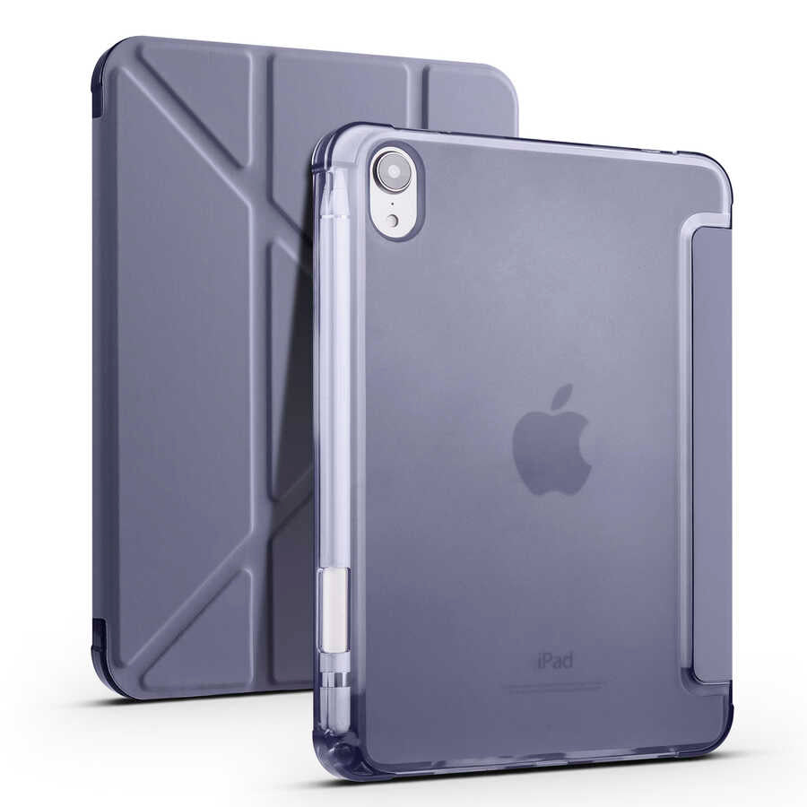 Apple iPad Mini 2021 (6.Nesil) Kılıf Tri Folding Kalem Bölmeli Standlı Kılıf Mor