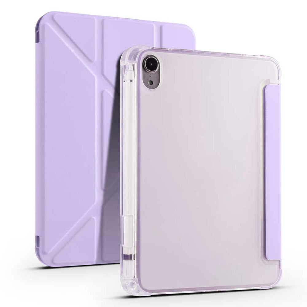 Apple iPad Mini 2021 (6.Nesil) Kılıf Tri Folding Kalem Bölmeli Standlı Kılıf Lila