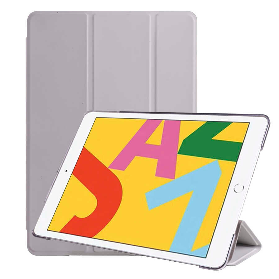 Apple iPad 10.2 (8.Nesil) Smart Cover Standlı 1-1 Kılıf Gri