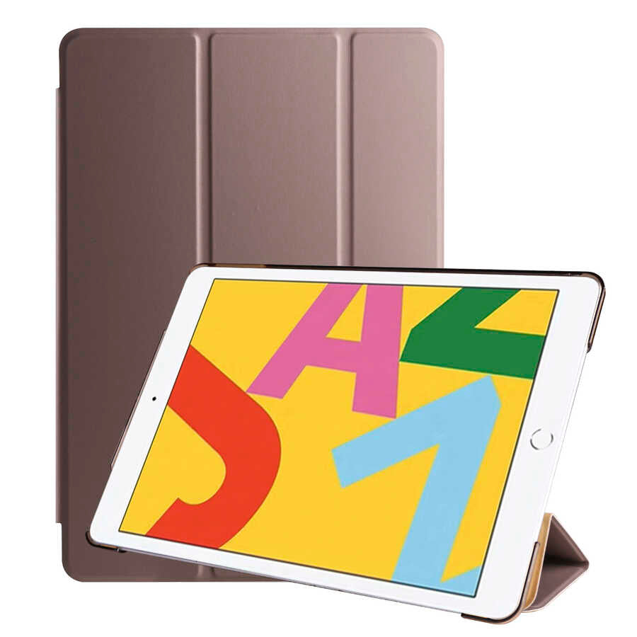 Apple iPad 10.2 (8.Nesil) Smart Cover Standlı 1-1 Kılıf Gold
