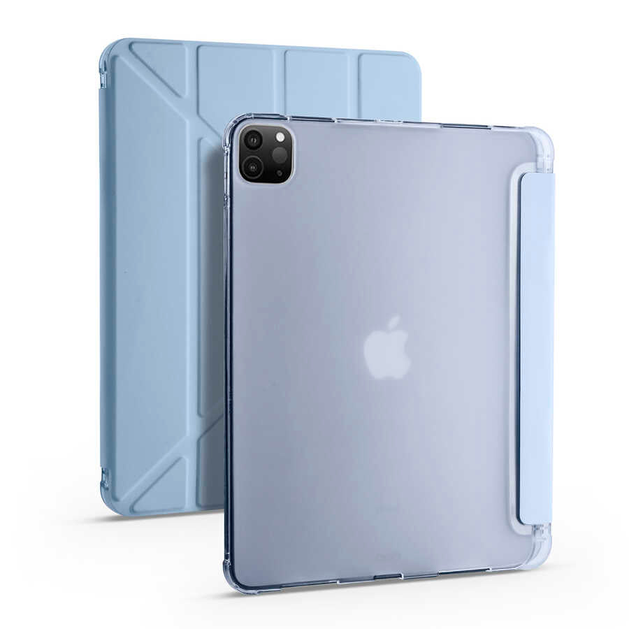 Apple iPad Pro 11 2020 (2.Nesil) Kılıf Tri Folding Kalem Bölmeli Standlı Kılıf Mavi