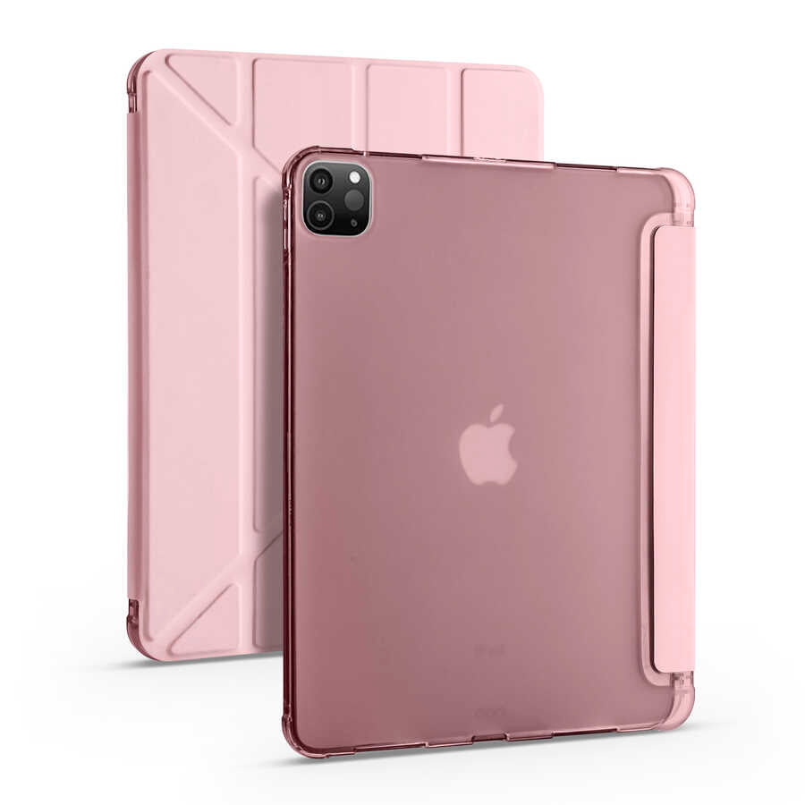 Apple iPad Pro 11 2020 (2.Nesil) Kılıf Tri Folding Kalem Bölmeli Standlı Kılıf Rose Gold