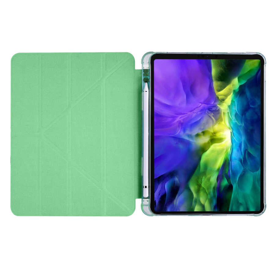 Apple iPad Pro 11 2020 (2.Nesil) Kılıf Tri Folding Kalem Bölmeli Standlı Kılıf Açık Yeşil