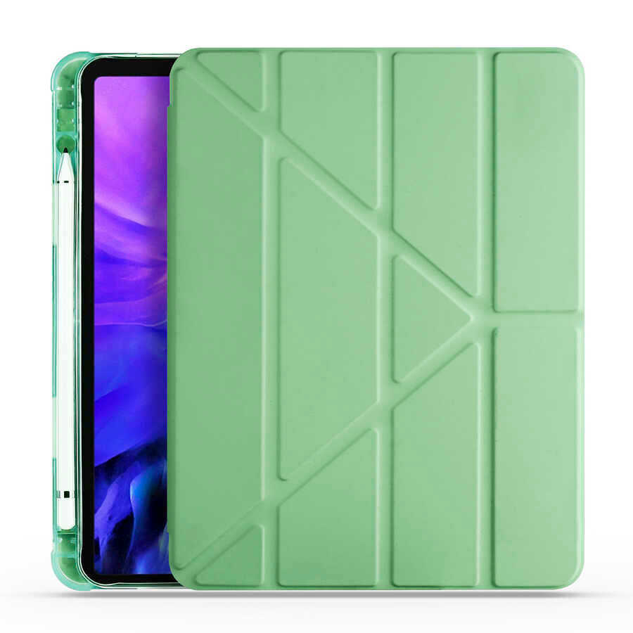 Apple iPad Pro 11 2020 (2.Nesil) Kılıf Tri Folding Kalem Bölmeli Standlı Kılıf Açık Yeşil