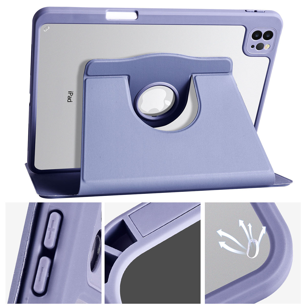 Apple iPad Pro 11 2021 (3.Nesil) Kılıf Termik Kalem Bölmeli Dönebilen Standlı Kılıf Lavendery Gray