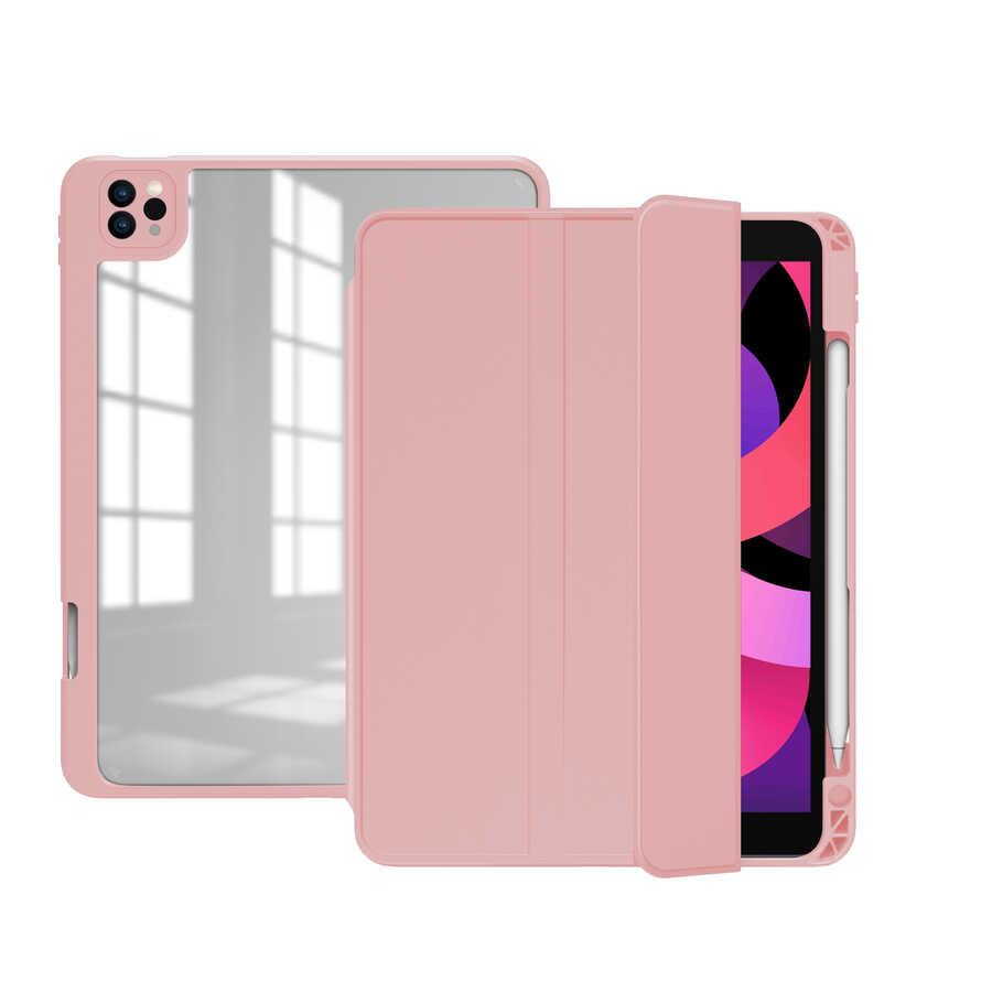 Apple iPad Pro 11 2022 M2 Kılıf Nort Arkası Şeffaf Standlı Kılıf Pembe