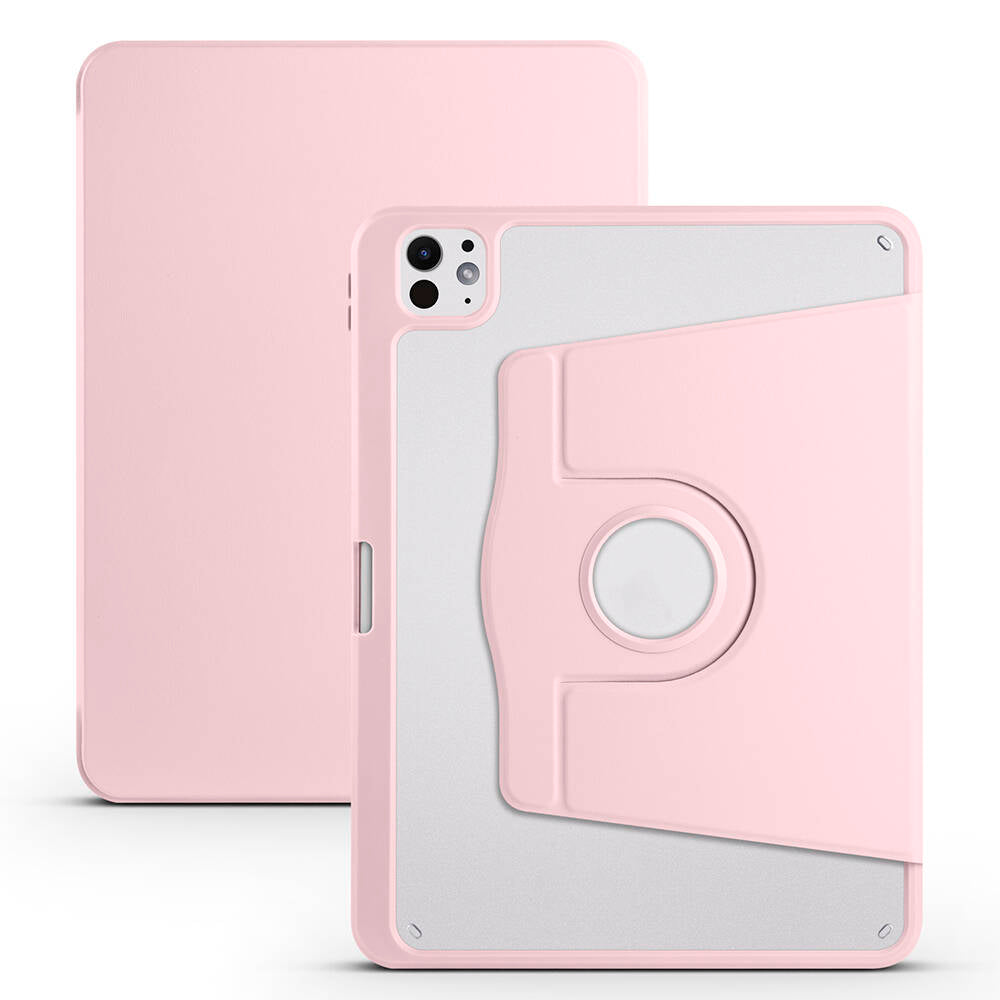 Apple iPad Pro 11 2024 Kılıf Termik Kalem Bölmeli Dönebilen Standlı Kılıf Pembe