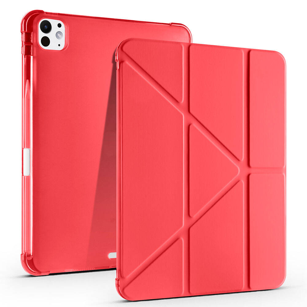 Apple iPad Pro 11 2024 Kılıf Tri Folding Kalem Bölmeli Standlı Kılıf Kırmızı