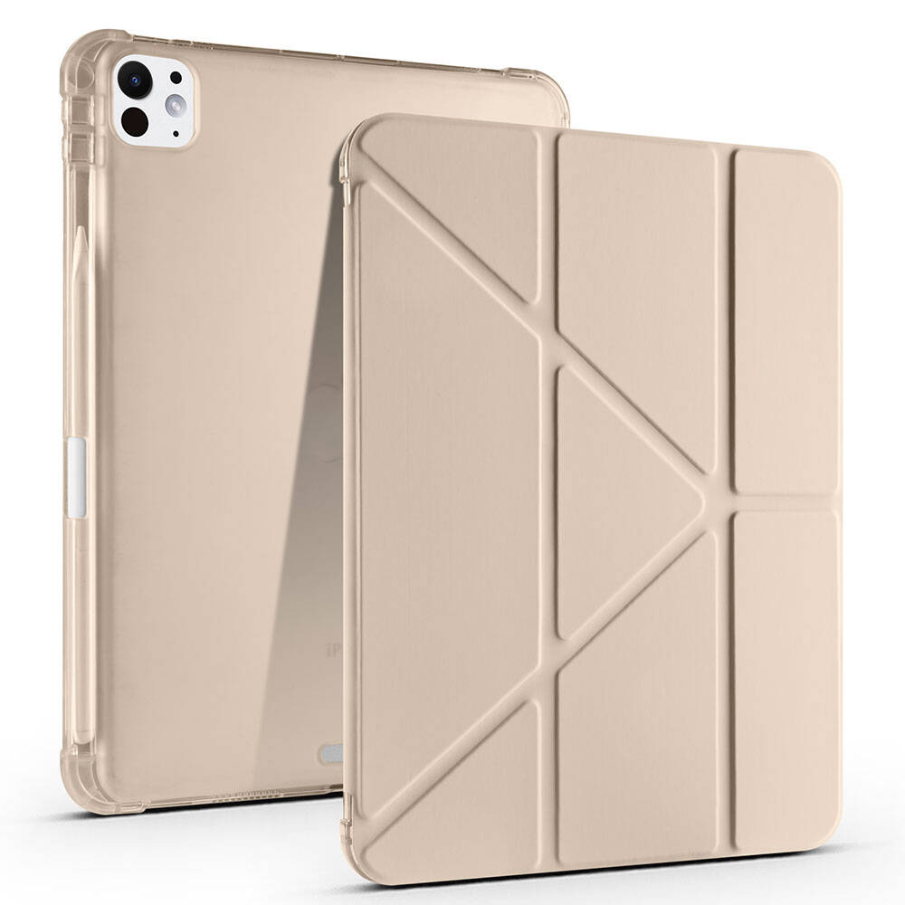Apple iPad Pro 11 2024 Kılıf Tri Folding Kalem Bölmeli Standlı Kılıf Gold