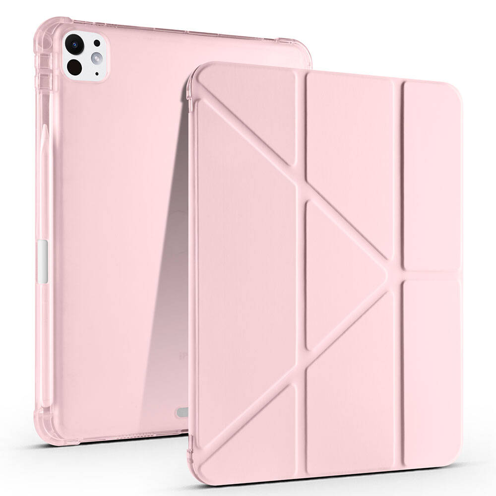 Apple iPad Pro 11 2024 Kılıf Tri Folding Kalem Bölmeli Standlı Kılıf Rose Gold