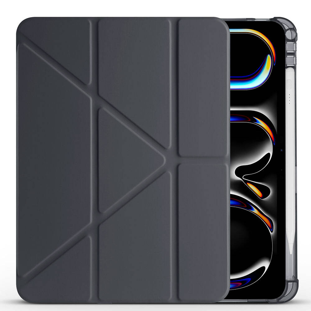 Apple iPad Pro 11 2024 Kılıf Tri Folding Kalem Bölmeli Standlı Kılıf Kırmızı