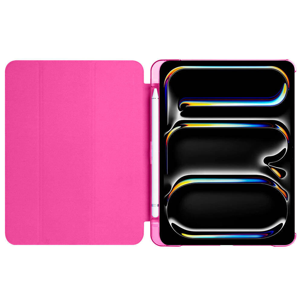 Apple iPad Pro 11 2024 Smart Cover Kalem Bölmeli Standlı 1-1 Kılıf Pembe Koyu