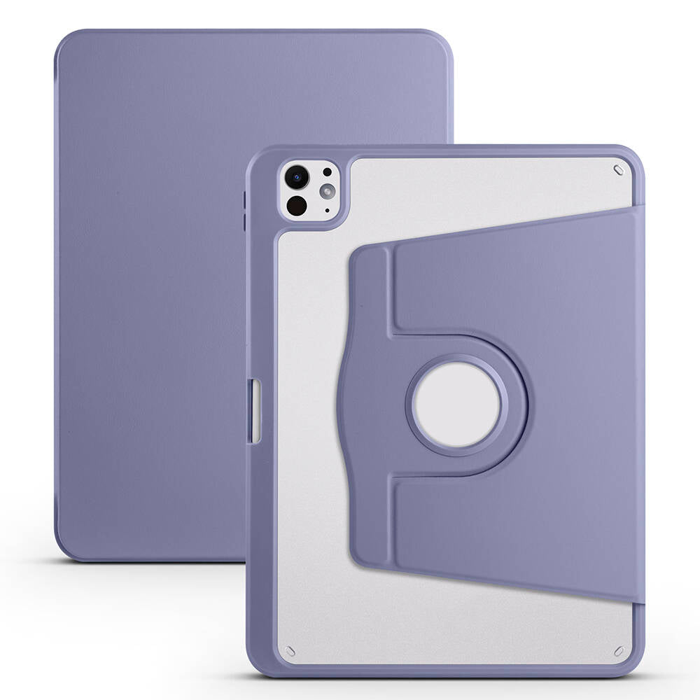 Apple iPad Pro 11 2025 M5 Kılıf Termik Kalem Bölmeli Dönebilen Standlı Kılıf Lavendery Gray