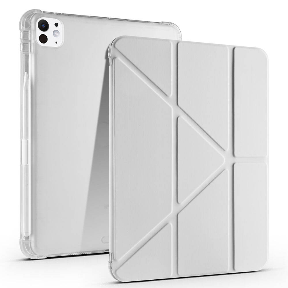 Apple iPad Pro 11 2025 M5 Kılıf Tri Folding Kalem Bölmeli Standlı Kılıf Gri