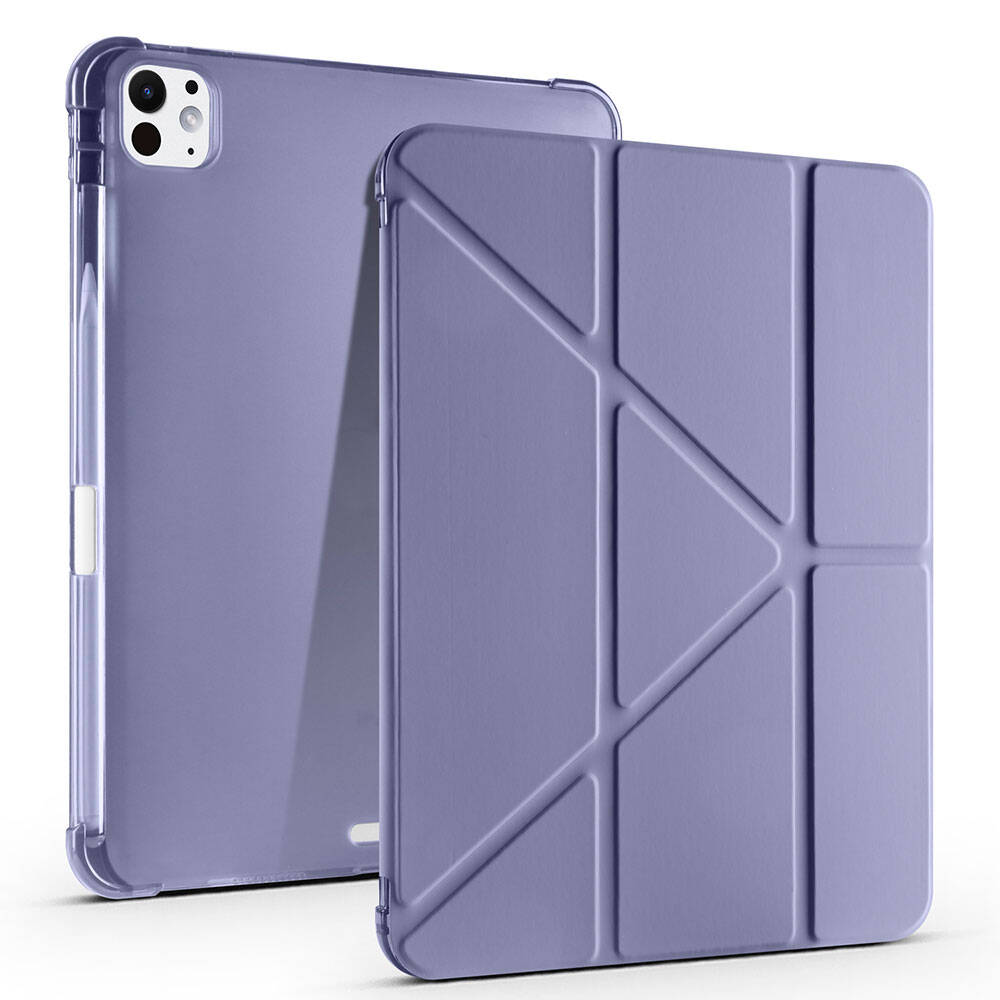 Apple iPad Pro 11 2025 M5 Kılıf Tri Folding Kalem Bölmeli Standlı Kılıf Mor