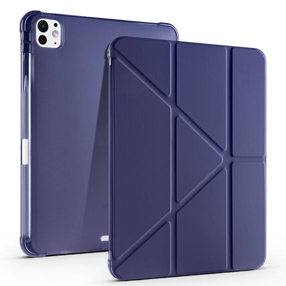 Apple iPad Pro 11 2025 M5 Kılıf Tri Folding Kalem Bölmeli Standlı Kılıf Lacivert