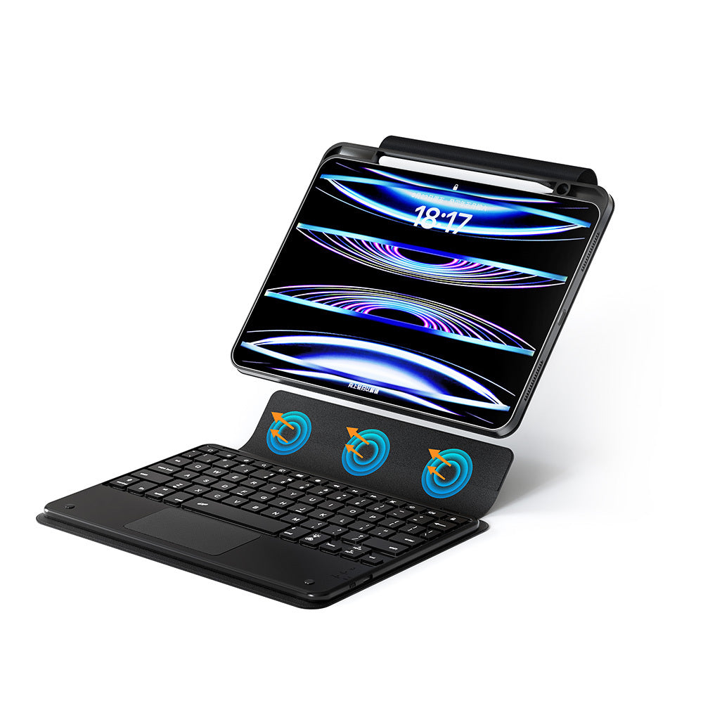 Apple iPad Pro 11 2025 M5 Border Keyboard Bluetooh Bağlantılı Standlı Klavyeli Tablet Kılıfı Siyah