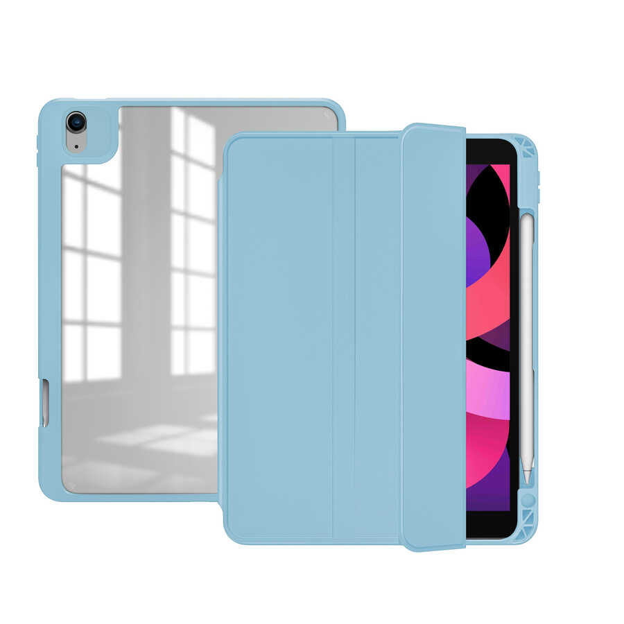 Apple iPad Pro 12.9 2018 (3.Nesil) Kılıf Nort Arkası Şeffaf Standlı Kılıf Mavi Açık