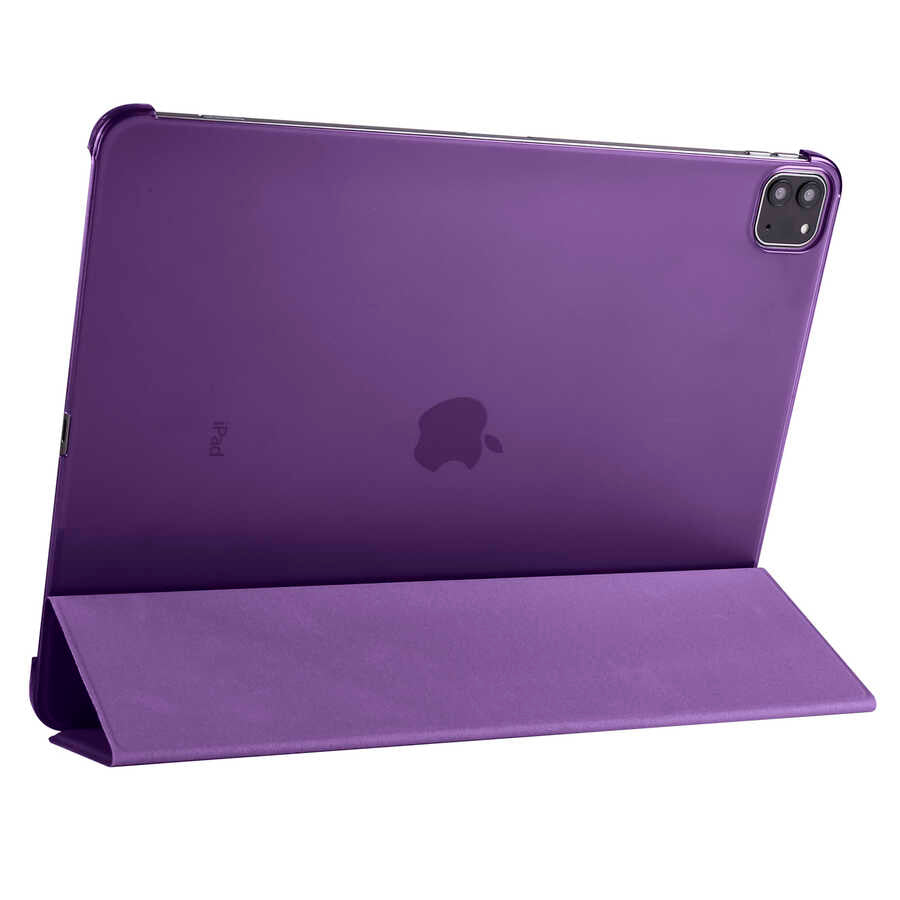 Apple iPad Pro 12.9 2020 (4.Nesil) Smart Cover Standlı 1-1 Kılıf Mor