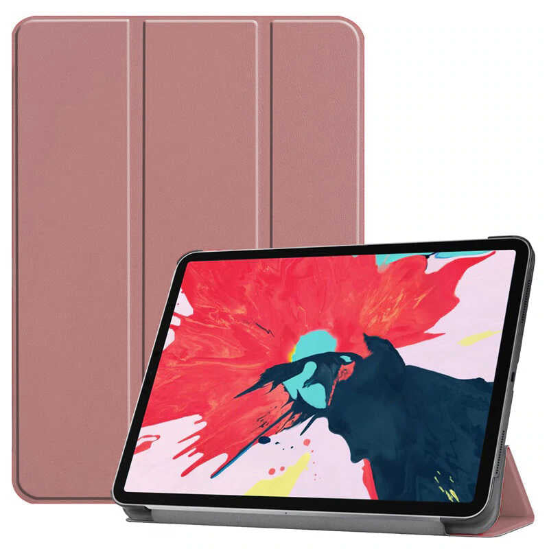 Apple iPad Pro 12.9 2021 (5.Nesil) Smart Cover Standlı 1-1 Kılıf Rose Gold