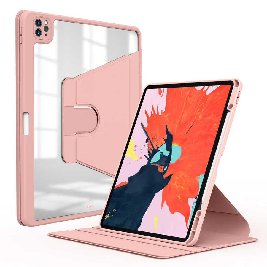 Apple iPad Pro 12.9 2022 M2 Kılıf Nayn Dönebilen Standlı Kılıf Pembe