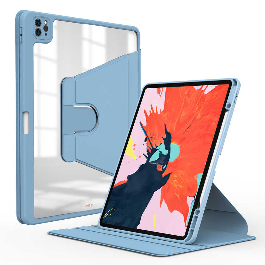 Apple iPad Pro 12.9 2022 M2 Kılıf Nayn Dönebilen Standlı Kılıf Mavi Açık