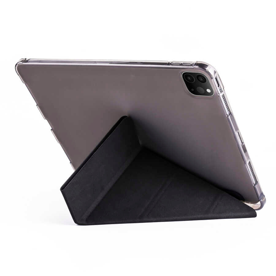 Apple iPad Pro 12.9 2022 M2 Kılıf Tri Folding Kalem Bölmeli Standlı Kılıf Siyah