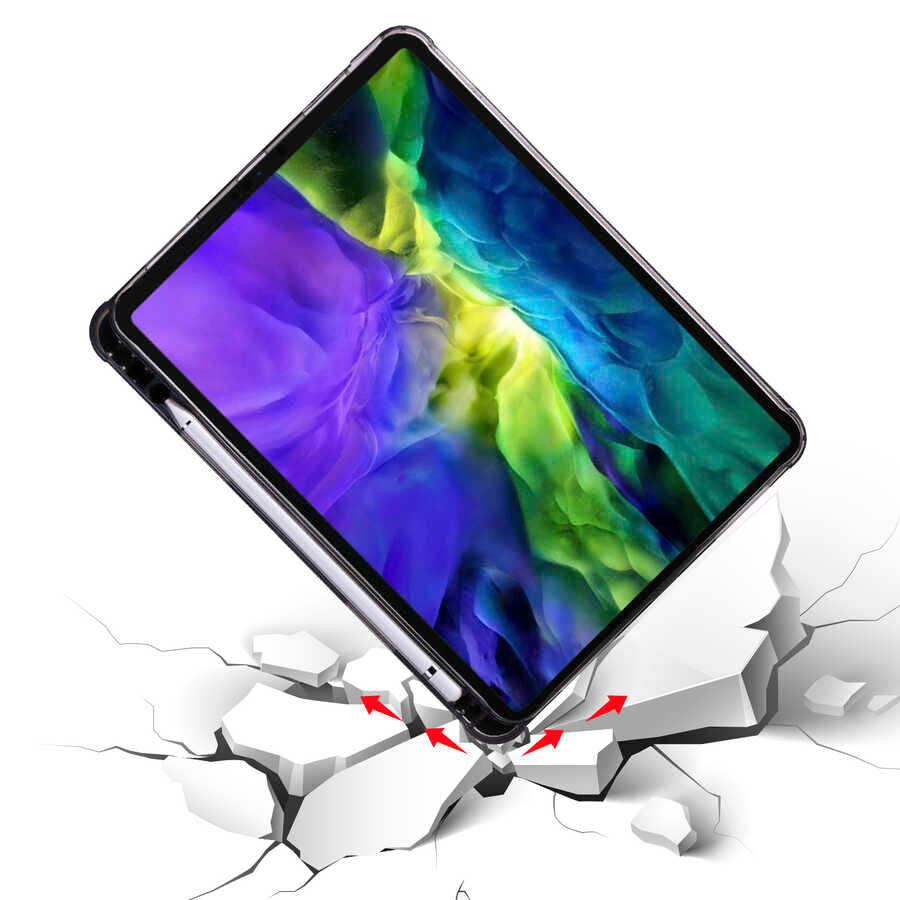 Apple iPad Pro 12.9 2022 M2 Kılıf Tri Folding Kalem Bölmeli Standlı Kılıf Rose Gold