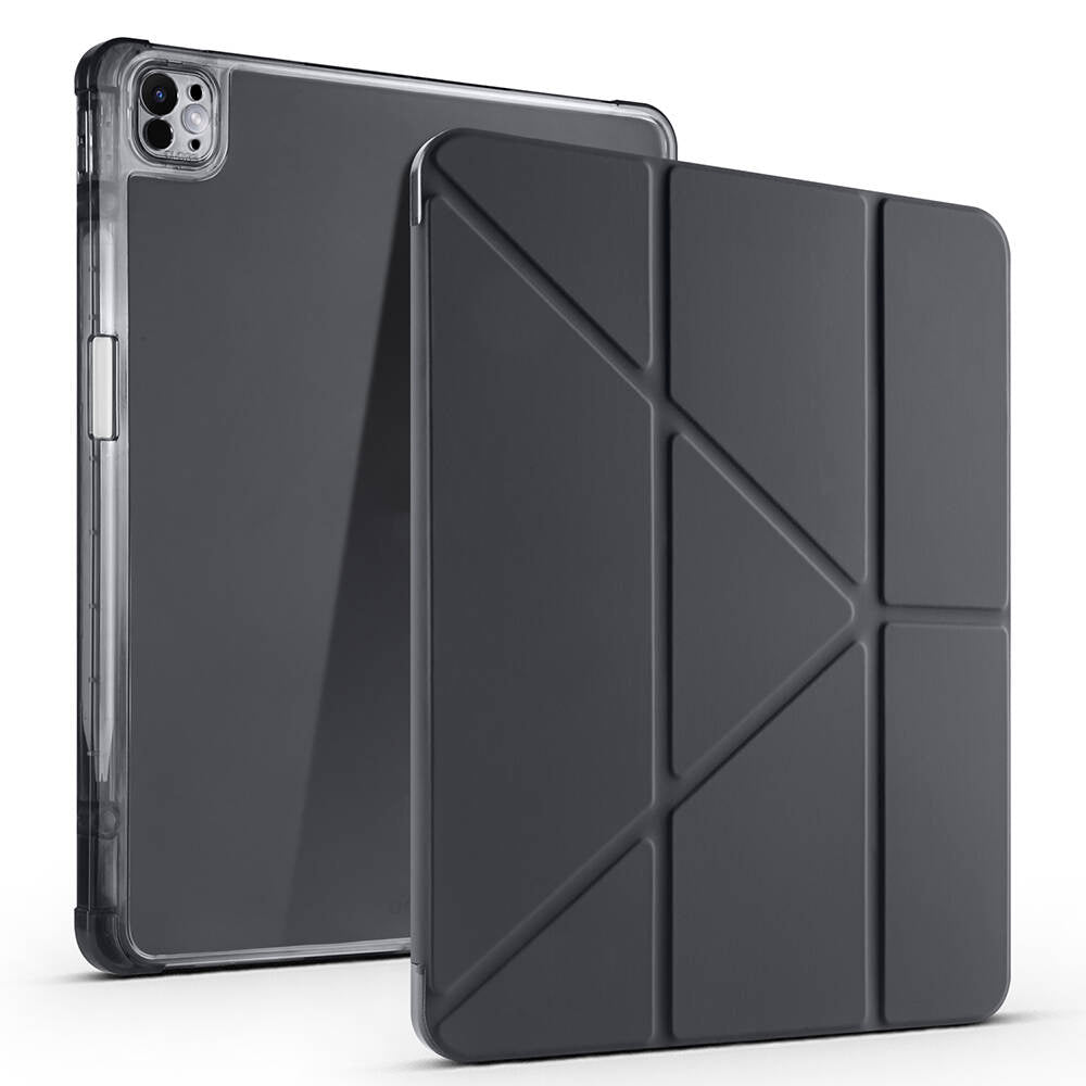 Apple iPad Pro 13 2024 Kılıf Zore Tri Folding Kalem Bölmeli Standlı Kılıf Siyah