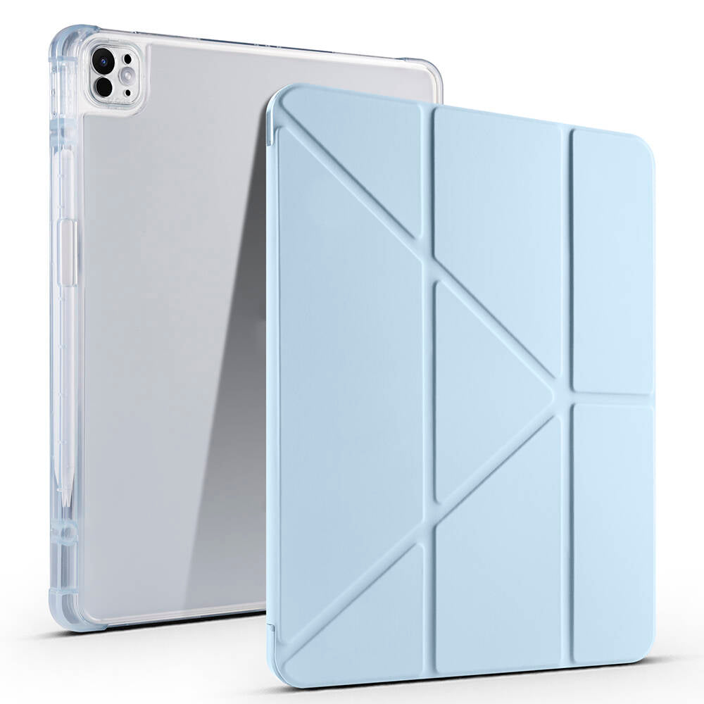 Apple iPad Pro 13 2024 Kılıf Tri Folding Kalem Bölmeli Standlı Kılıf Mavi