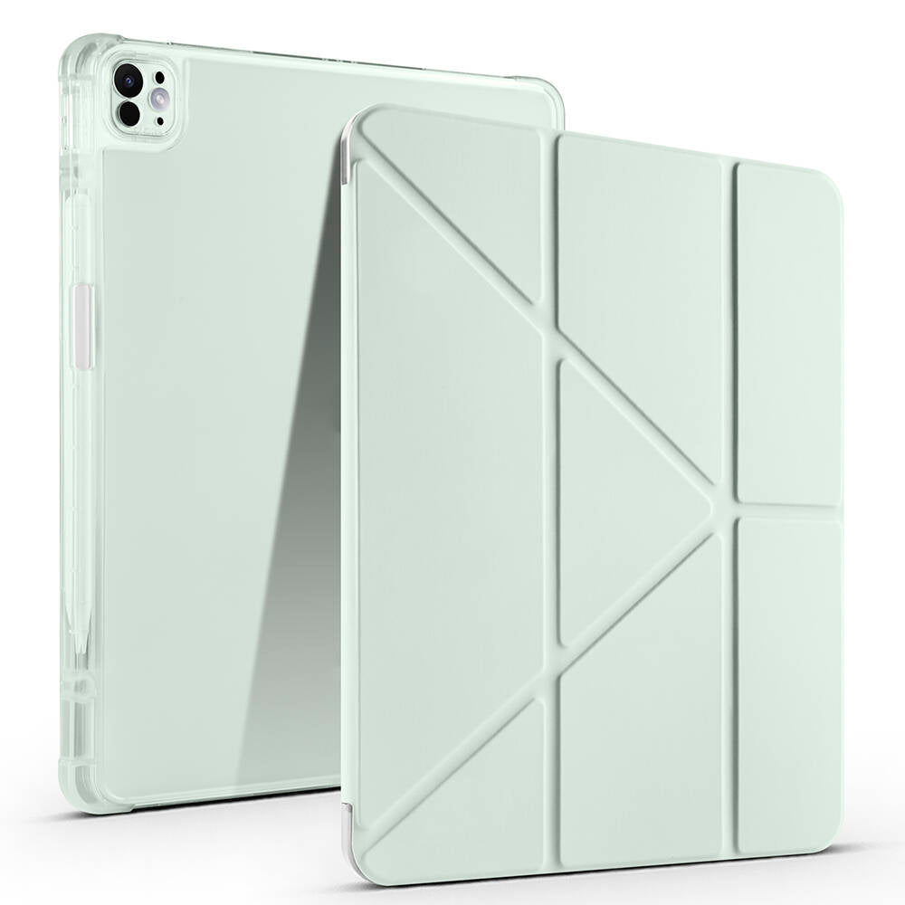 Apple iPad Pro 13 2024 Kılıf Zore Tri Folding Kalem Bölmeli Standlı Kılıf Açık Yeşil